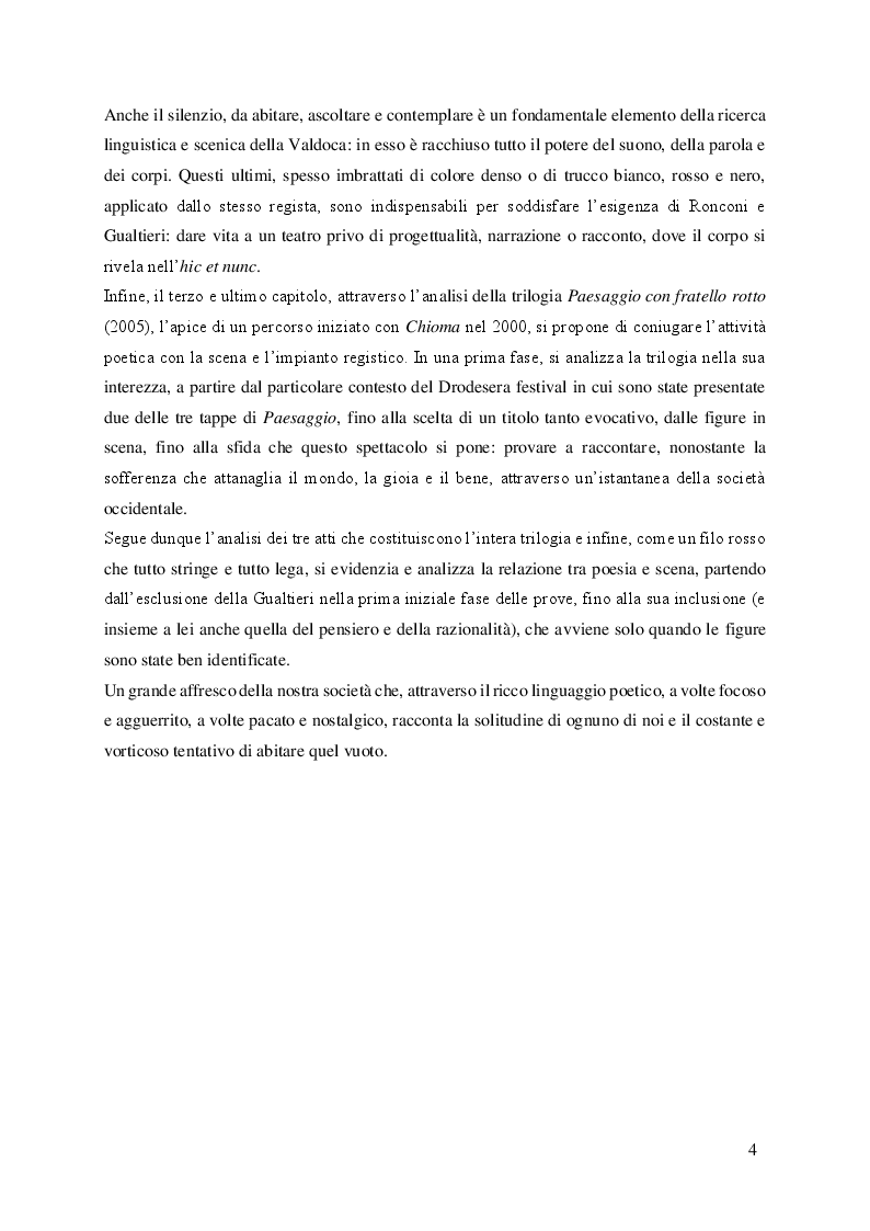 Anteprima della tesi: Tra le nicchie del tempo e dello spazio: Mariangela Gualtieri e la relazione tra linguaggio poetico e scenico nel Teatro Valdoca, Pagina 3