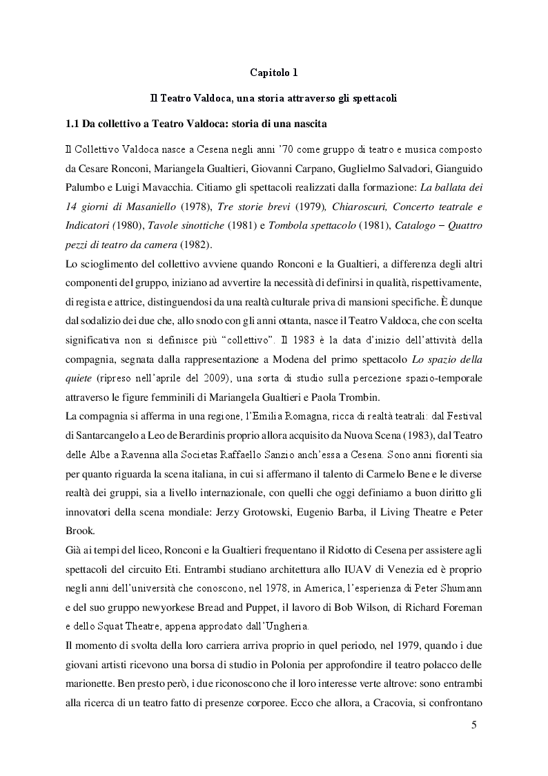 Anteprima della tesi: Tra le nicchie del tempo e dello spazio: Mariangela Gualtieri e la relazione tra linguaggio poetico e scenico nel Teatro Valdoca, Pagina 4