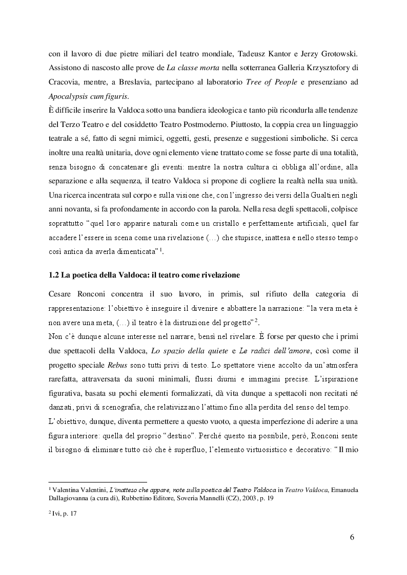 Anteprima della tesi: Tra le nicchie del tempo e dello spazio: Mariangela Gualtieri e la relazione tra linguaggio poetico e scenico nel Teatro Valdoca, Pagina 5