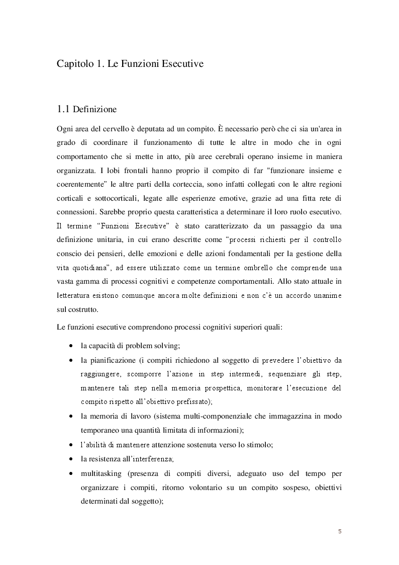 Anteprima della tesi: Contributo alla taratura italiana di un test breve per la valutazione delle funzioni esecutive: Hayling & Brixton Test. Dati Preliminari, Pagina 3