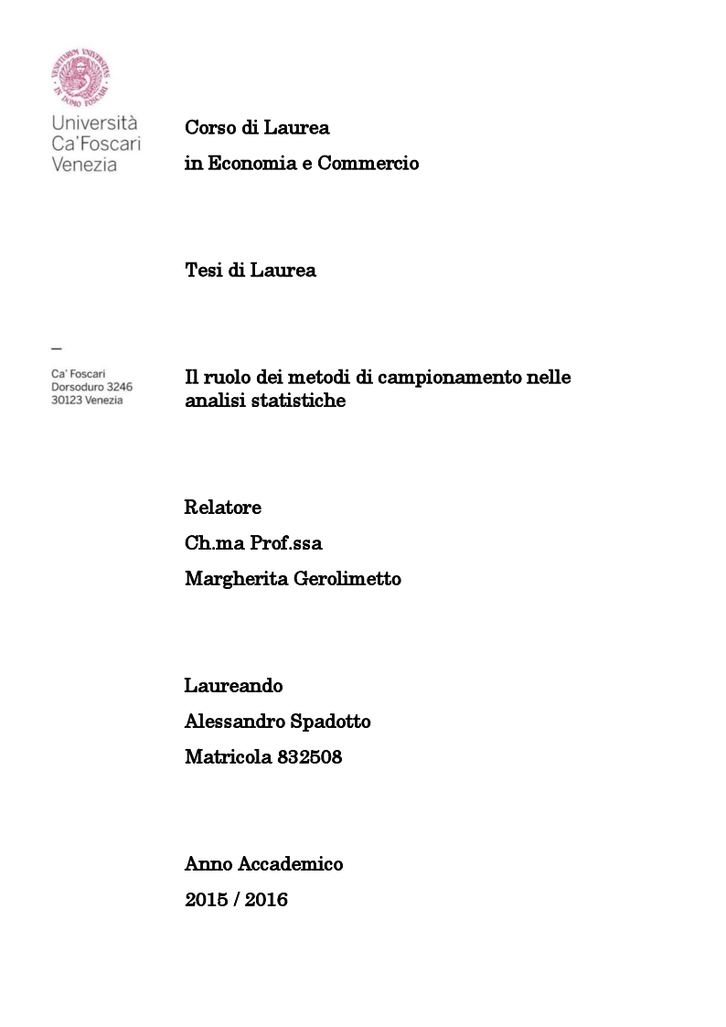 Anteprima della tesi: Il ruolo dei metodi di campionamento nelle analisi statistiche, Pagina 1