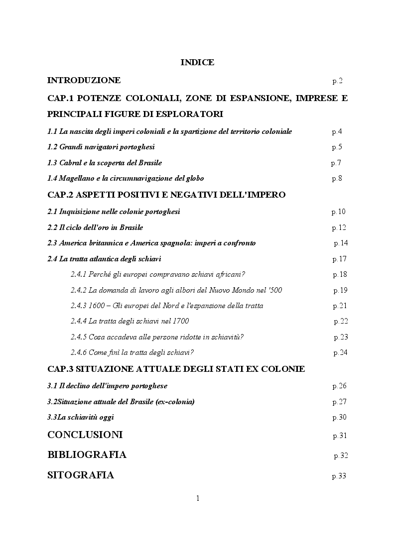 Indice della tesi: Studi recenti sull'impero coloniale portoghese, Pagina 1