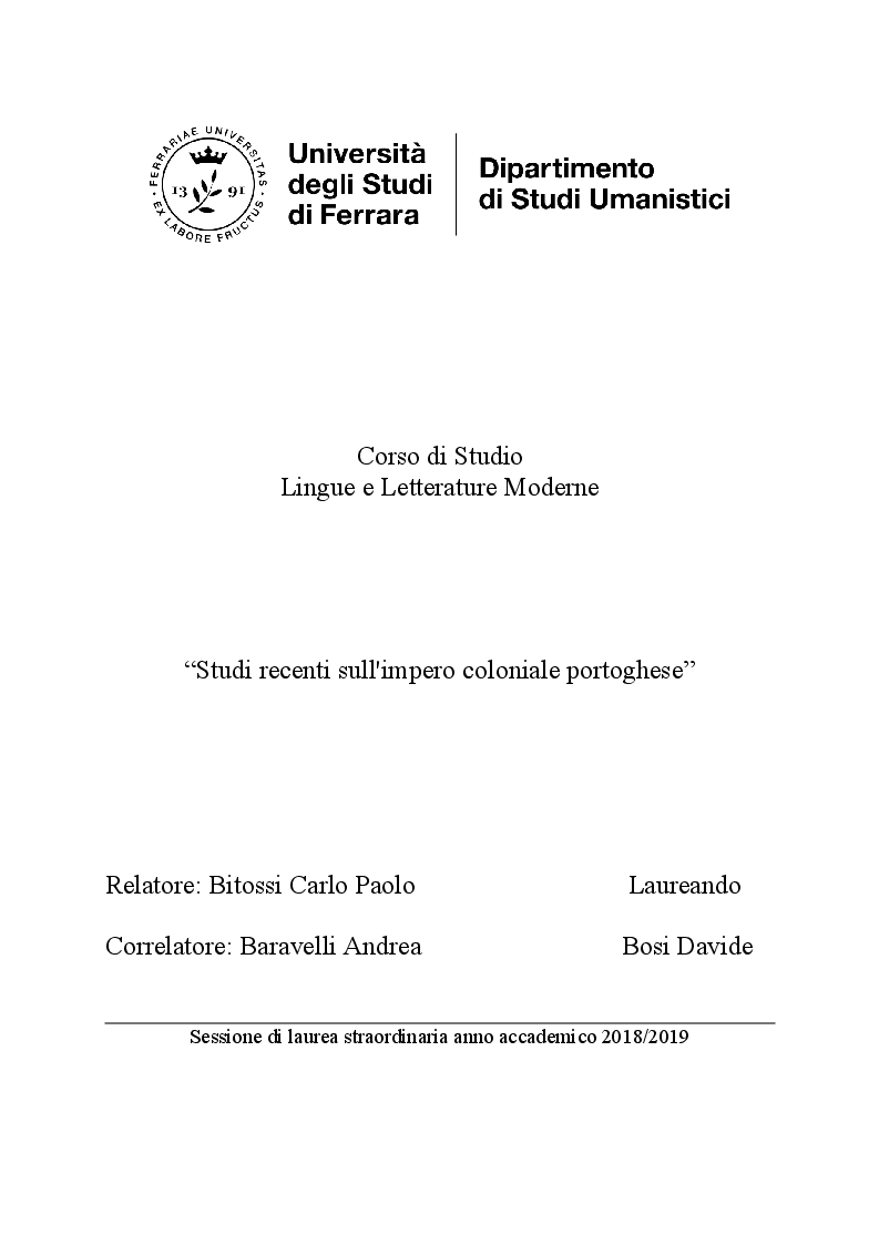 Anteprima della tesi: Studi recenti sull'impero coloniale portoghese, Pagina 1