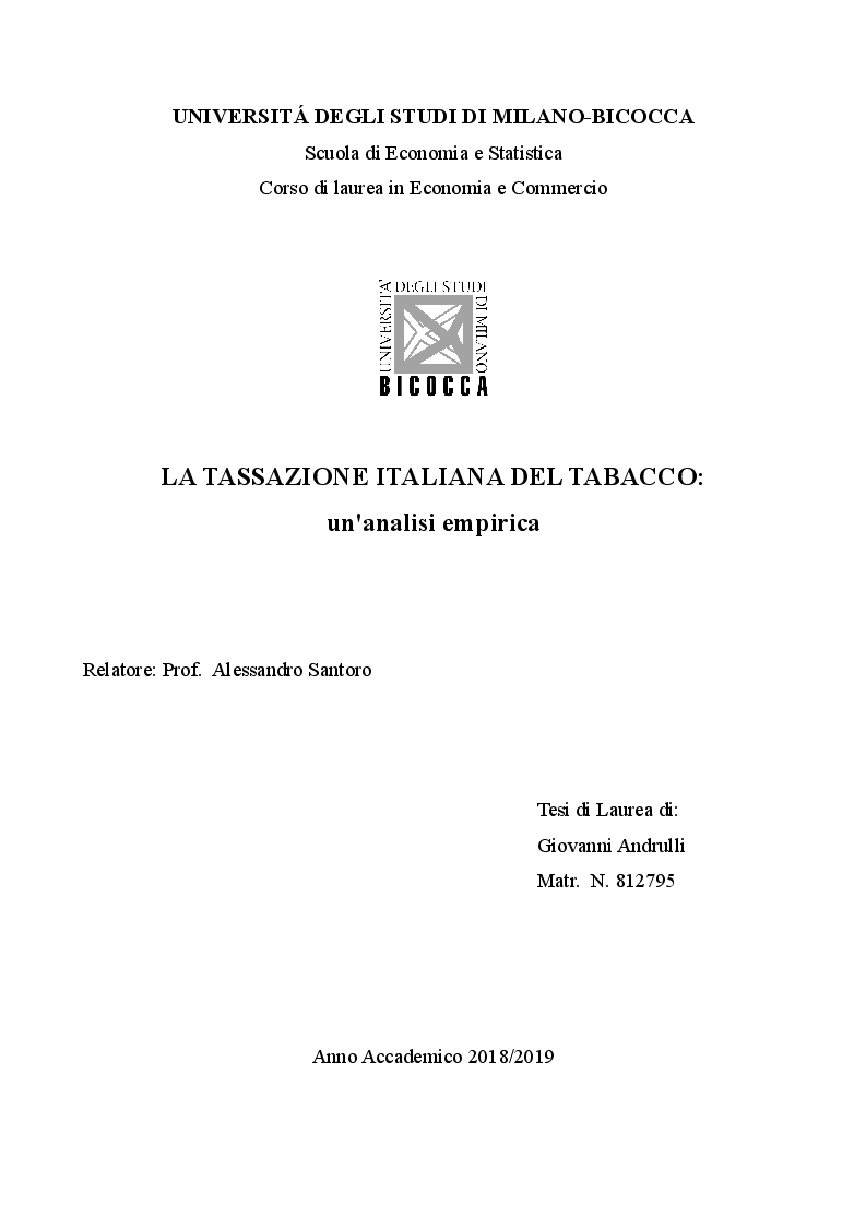 Anteprima della tesi: La tassazione italiana del tabacco: un'analisi empirica, Pagina 1
