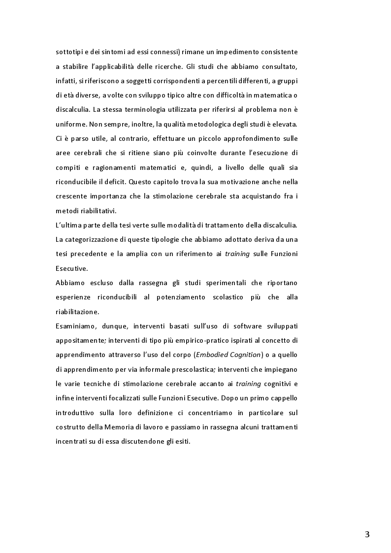 Anteprima della tesi: Discalculia evolutiva: panoramica sulle modalità di riabilitazione, Pagina 3