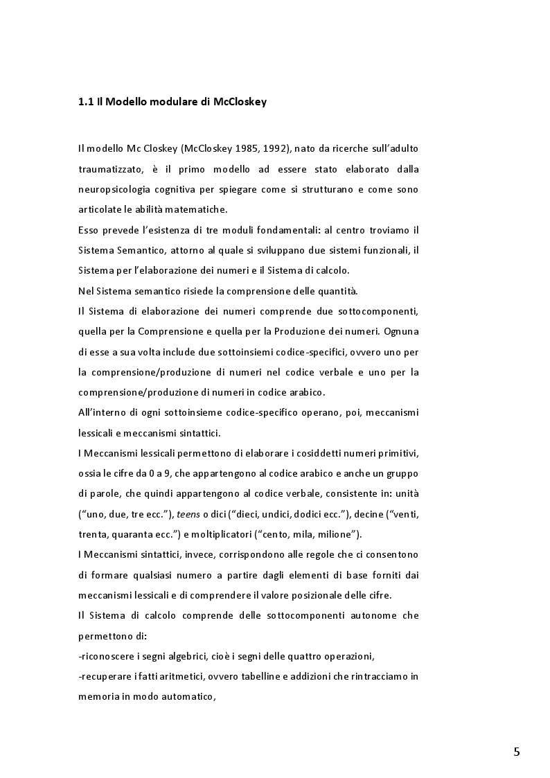 Anteprima della tesi: Discalculia evolutiva: panoramica sulle modalità di riabilitazione, Pagina 5