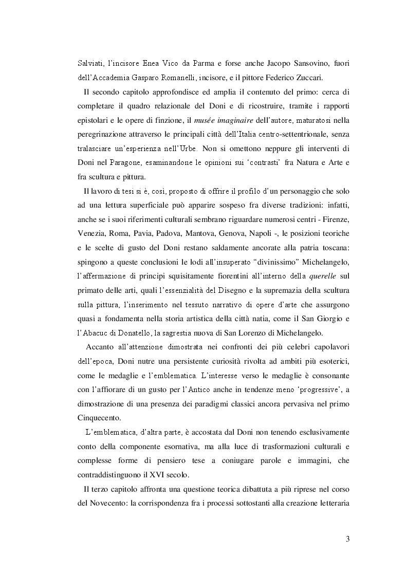 Anteprima della tesi: “Un poeta pittor di grottesche”. Il ‘paragone’ fra arti e letteratura negli scritti di Anton Francesco Doni, Pagina 3