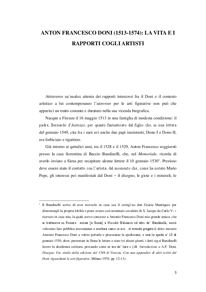Anteprima della tesi: “Un poeta pittor di grottesche”. Il ‘paragone’ fra arti e letteratura negli scritti di Anton Francesco Doni, Pagina 5