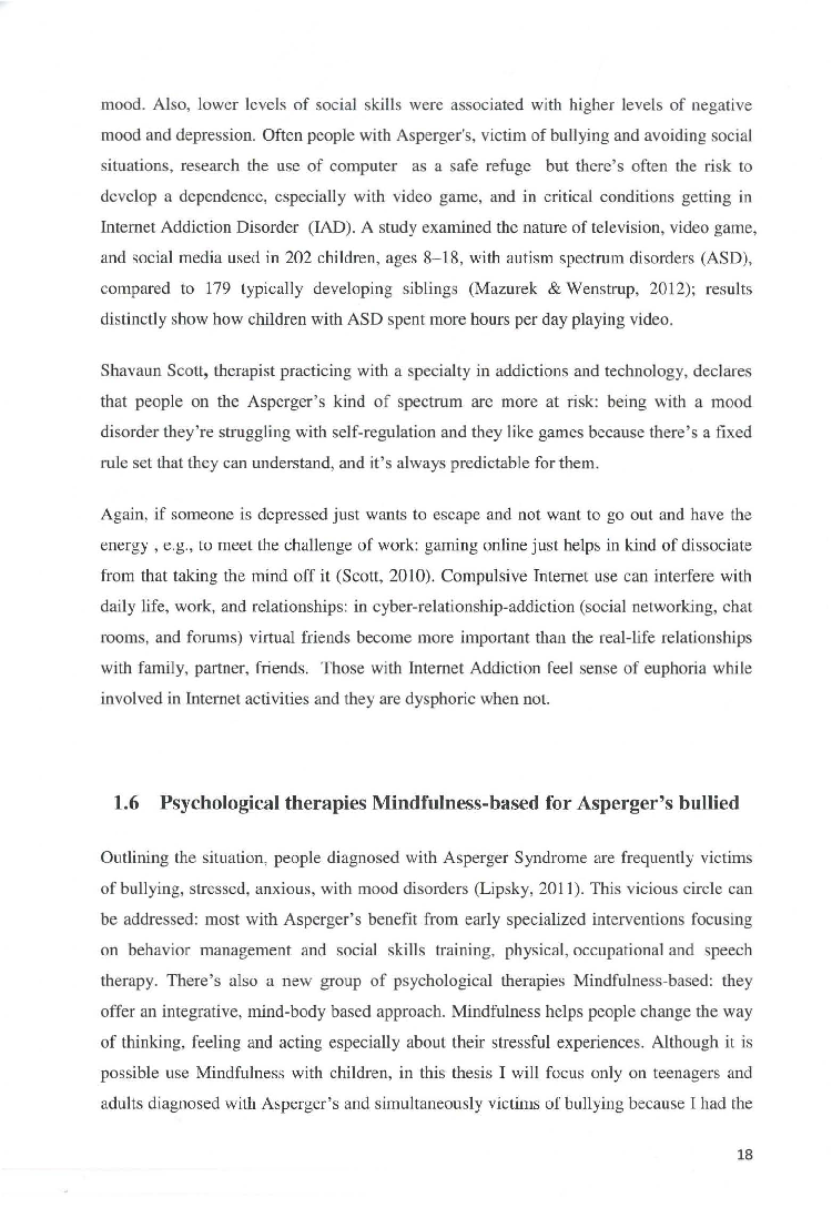 Anteprima della tesi: Teenagers and adults victim of bullying and diagnosed with Asperger's Syndrome: Mindfulness based strategies, Pagina 5