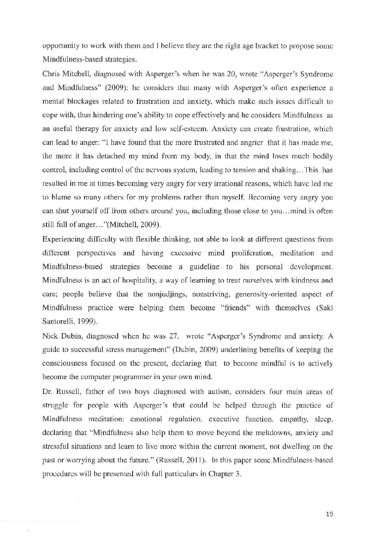 Anteprima della tesi: Teenagers and adults victim of bullying and diagnosed with Asperger's Syndrome: Mindfulness based strategies, Pagina 6