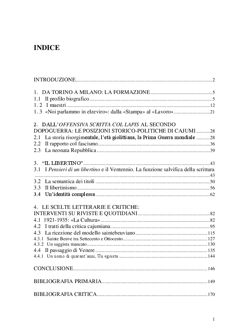 Indice della tesi: Arrigo Cajumi critico ''libertino'', Pagina 1