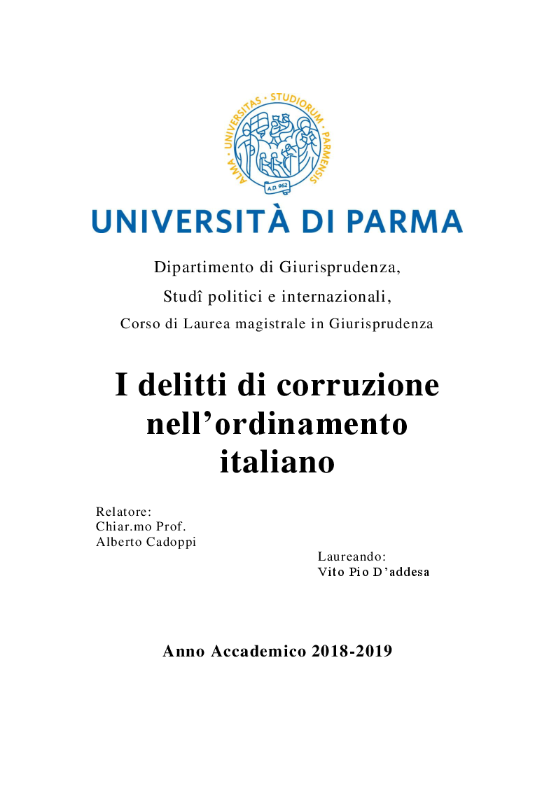Anteprima della tesi: I delitti di corruzione nell'ordinamento italiano, Pagina 1
