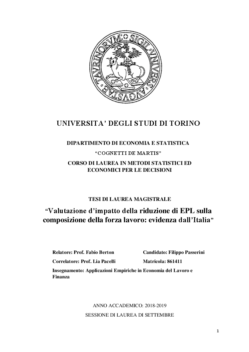 Anteprima della tesi: Valutazione d’impatto della riduzione di EPL sulla composizione della forza lavoro: evidenza dall’Italia, Pagina 1