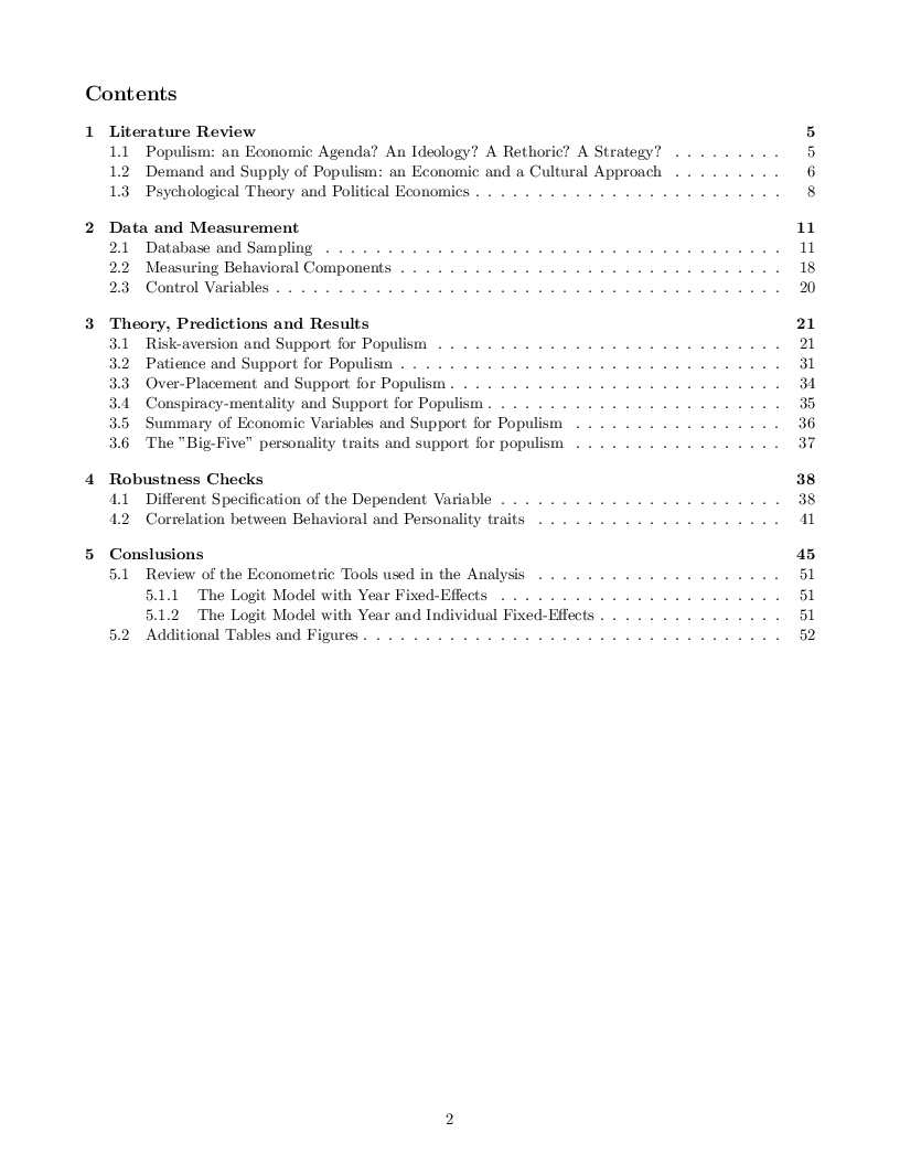 Indice della tesi: Demand for Populism: a Behavioural Profiling, Pagina 1