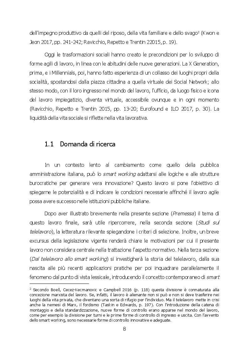 Anteprima della tesi: Pubblica Amministrazione e Lavoro Intelligente tra Benefici e Resistenze: dal Telelavoro allo Smart Working, Pagina 3