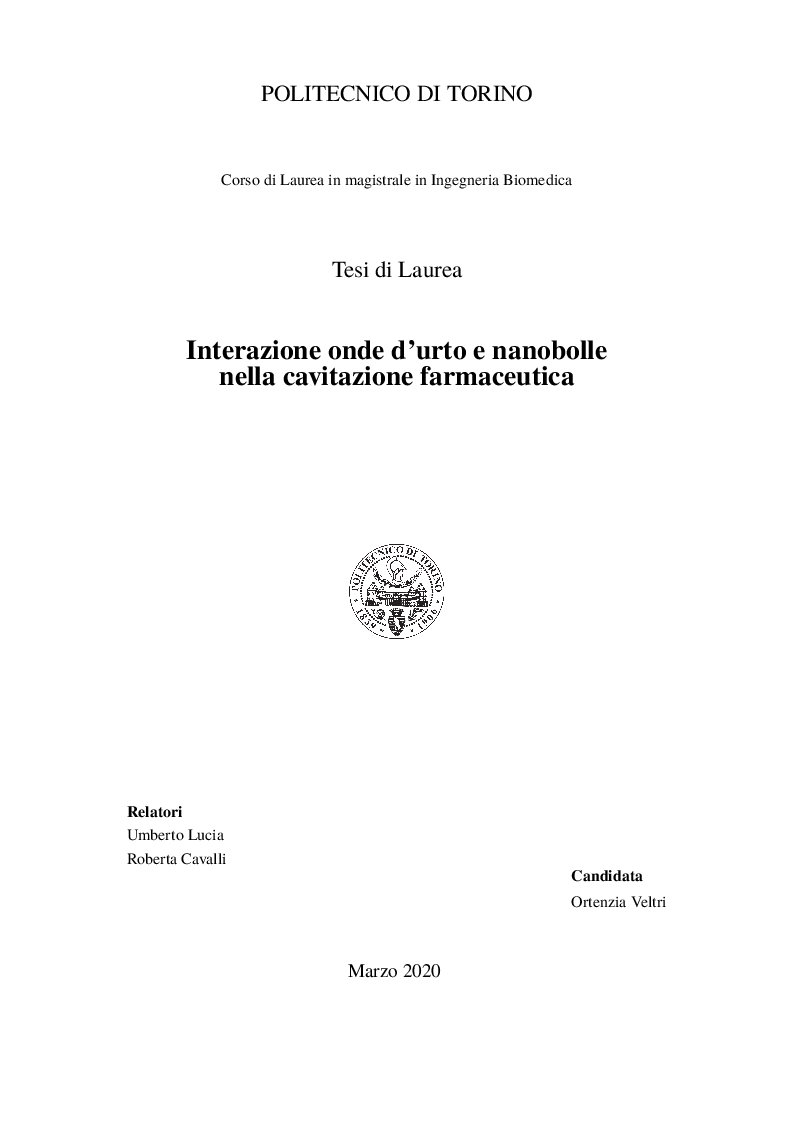 Anteprima della tesi: Interazione onde d'urto e nanobolle nella cavitazione farmaceutica, Pagina 1