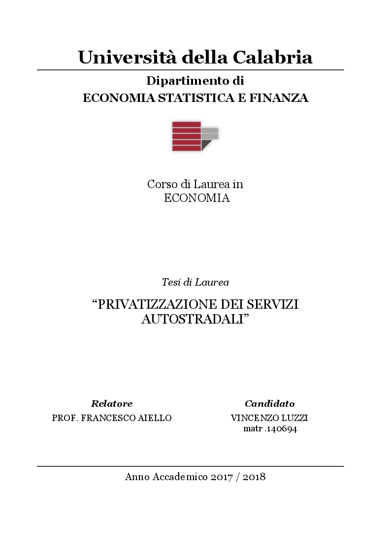 Anteprima della tesi: Privatizzazione e regolamentazione servizi autostradali, Pagina 1