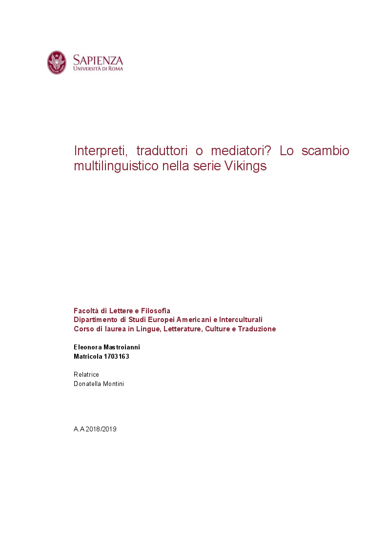 Anteprima della tesi: Interpreti, traduttori o mediatori? Lo scambio multilinguistico nella serie Vikings, Pagina 1