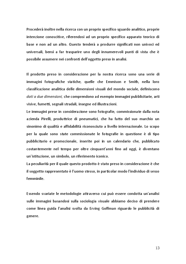 Estratto dalla tesi: L'evoluzione della rappresentazione di genere: il caso Calendario Pirelli. Un approccio di sociologia visuale.