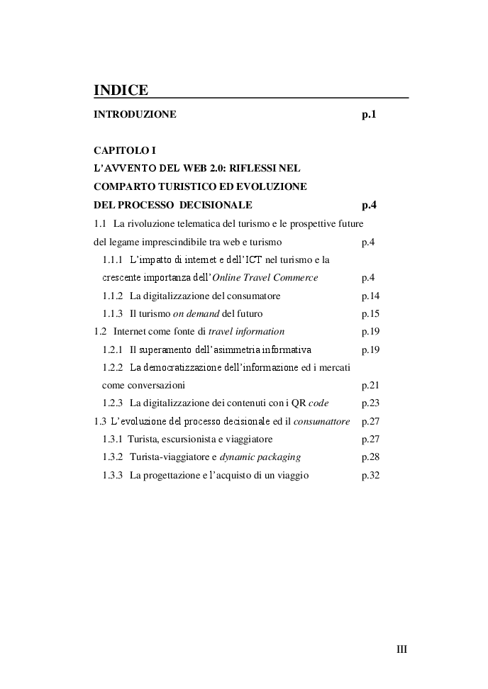 Indice della tesi: La partecipazione del consumatore ed il coinvolgimento delle strutture ricettive nell’era del sistema delle recensioni online: il caso Tripadvisor, Pagina 1