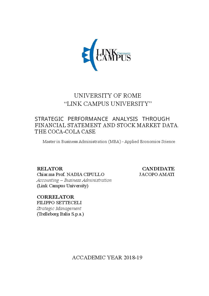 Anteprima della tesi: Strategic performance analisys trough Financial Statement and Stock Market Data. The Coca-Cola case, Pagina 1