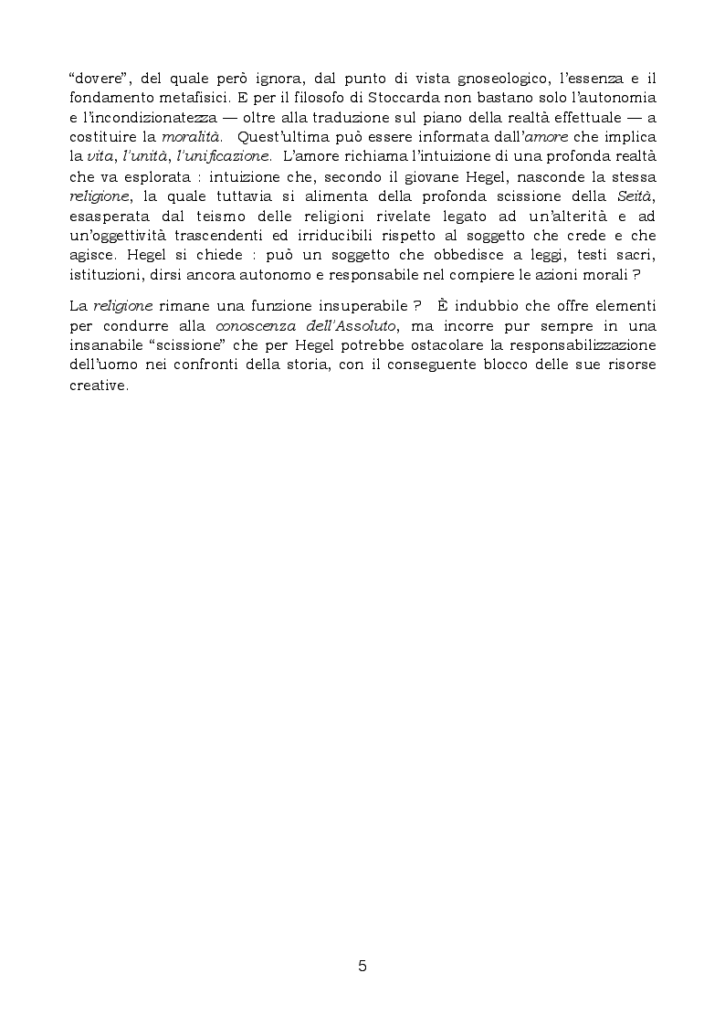 Anteprima della tesi: Moralità e religione nei cosiddetti "Scritti teologici giovanili" di Hegel, Pagina 5
