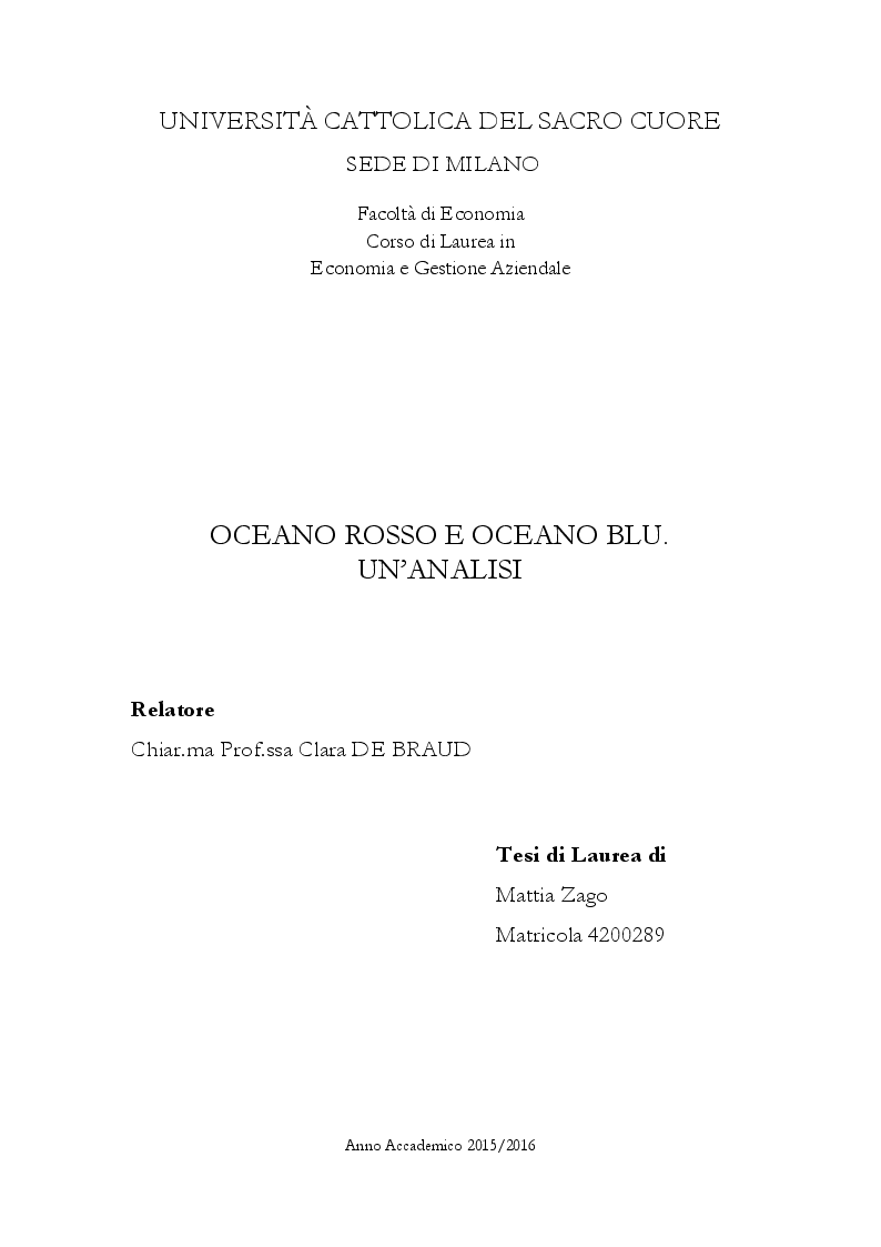 Anteprima della tesi: Oceano rosso e oceano blu. Un'analisi, Pagina 1