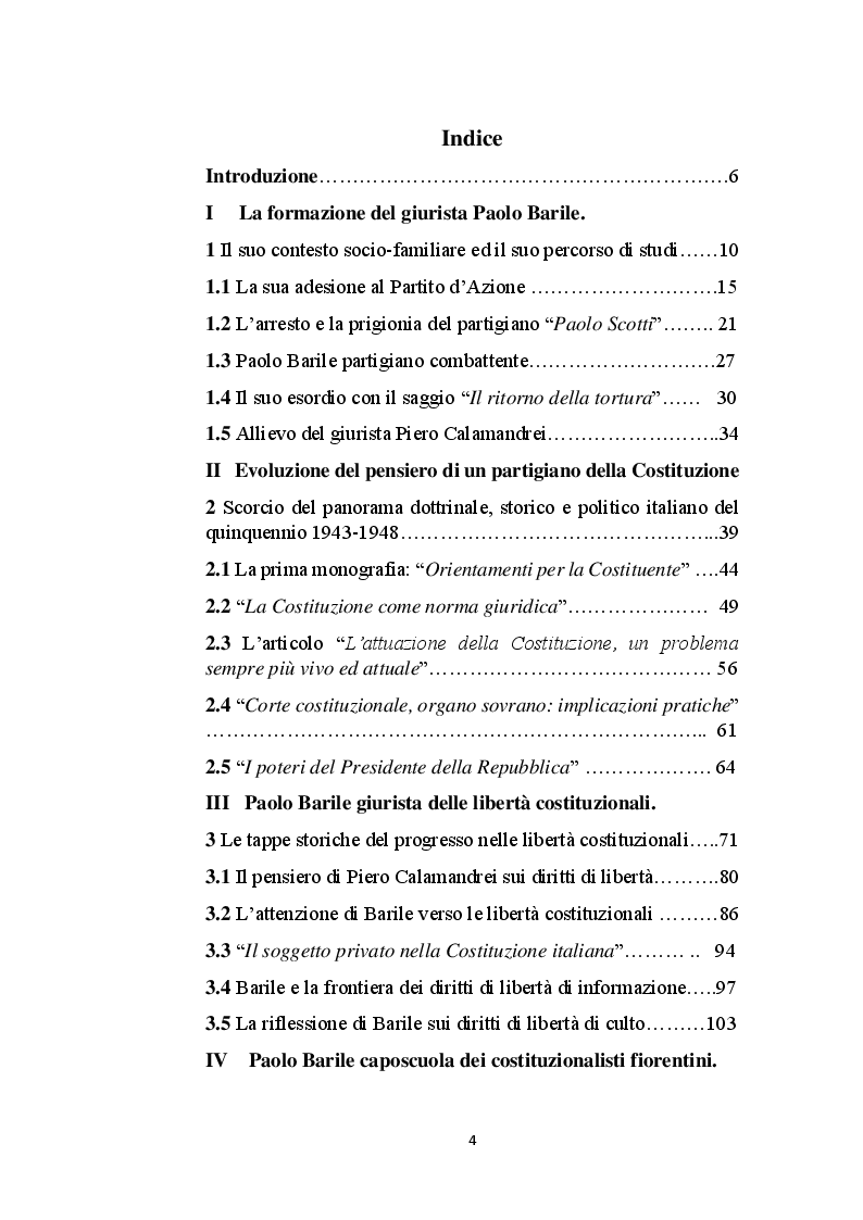 Indice della tesi: Le libertà costituzionali nel pensiero di Paolo Barile, Pagina 1