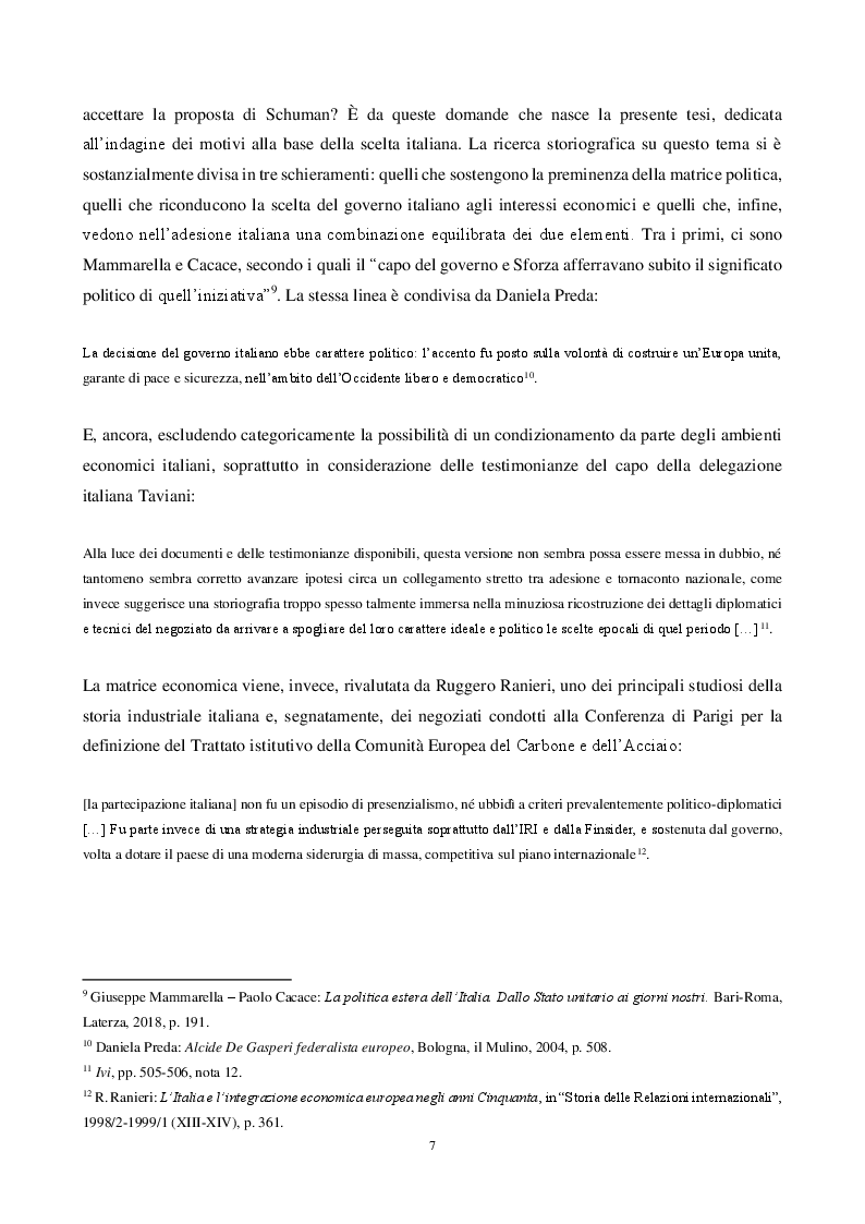 Anteprima della tesi: Tra idealismo e pragmatismo. Le matrici politiche ed economiche della partecipazione italiana alla Comunità Europea del Carbone e dell'Acciaio, Pagina 4
