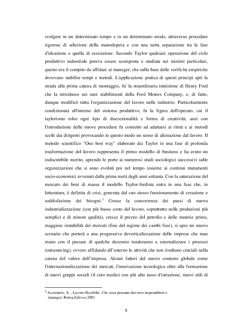 Anteprima della tesi: Nuovi Modelli Organizzativi. Sviluppo delle Competenze e strategie di Vantaggio Competitivo, Pagina 5