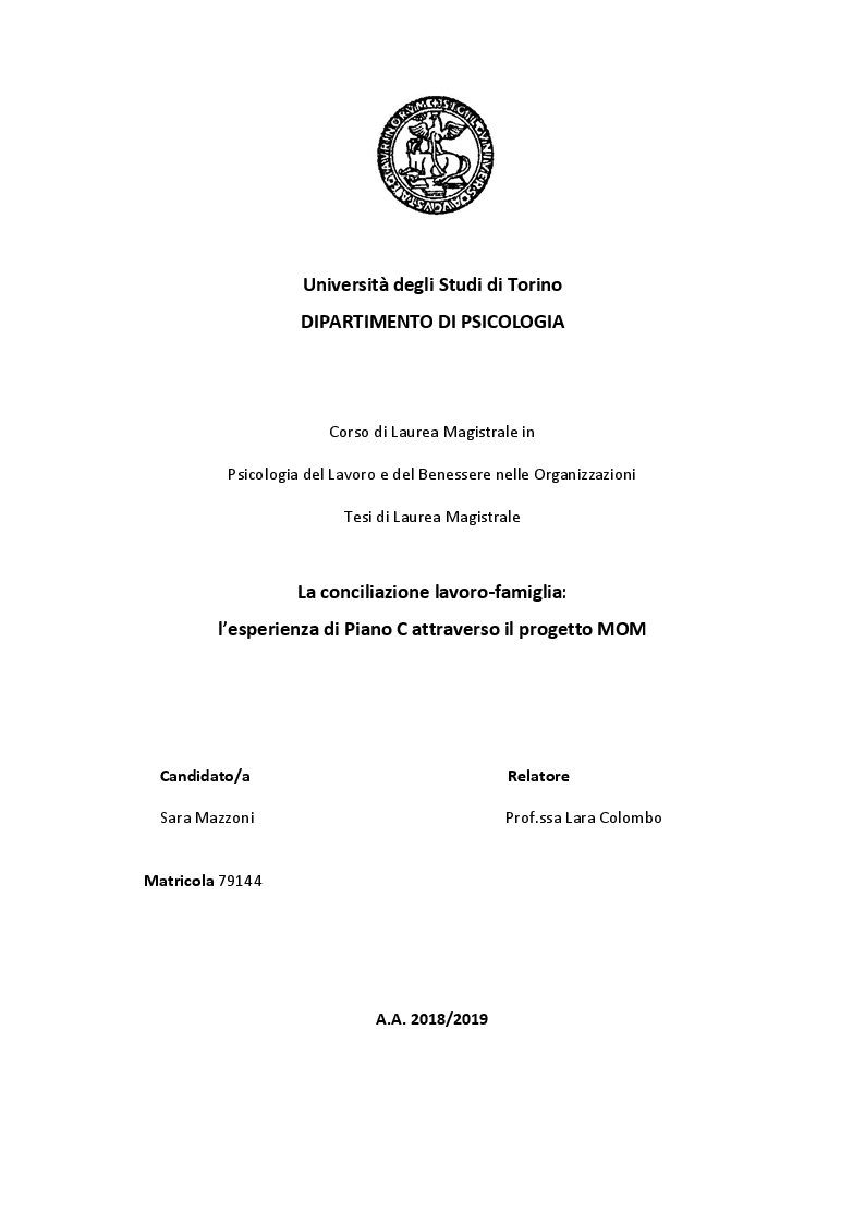 Anteprima della tesi: La conciliazione lavoro-famiglia: l'esperienza di Piano C attraverso il progetto MOM, Pagina 1