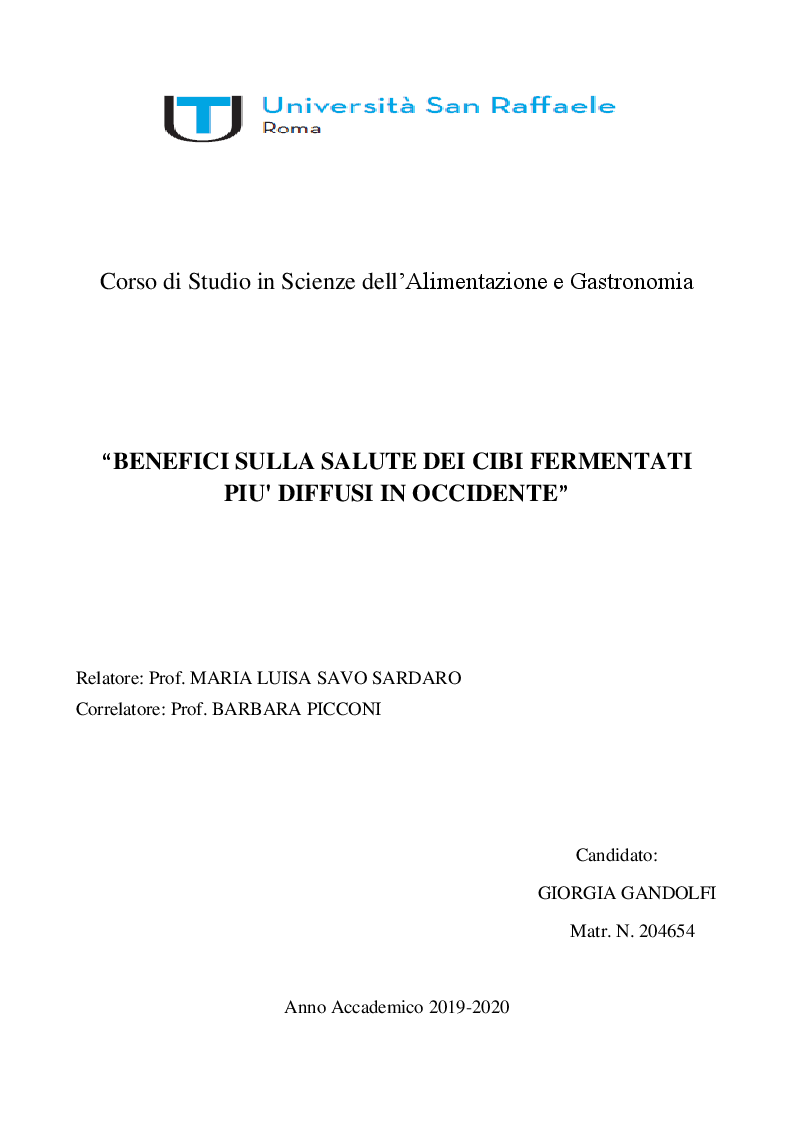 Anteprima della tesi: Benefici sulla salute dei cibi fermentati più diffusi in Occidente, Pagina 1