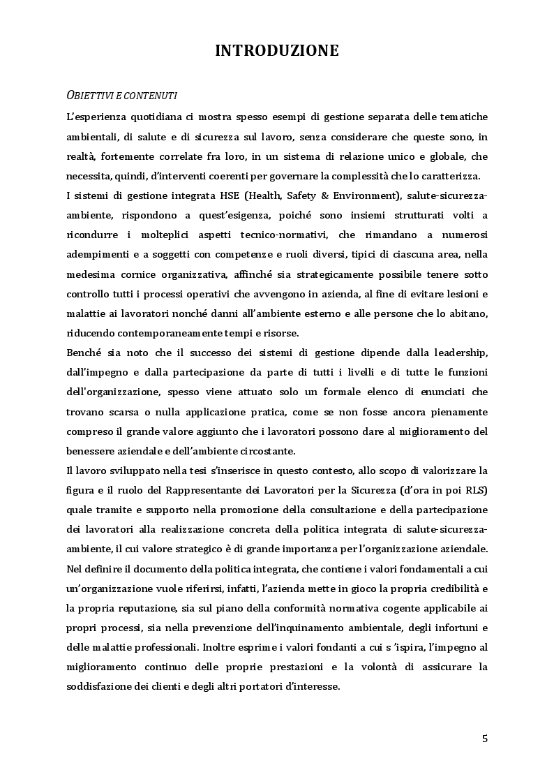 Anteprima della tesi: Coinvolgimento dei lavoratori nei sistemi di gestione integrata HSE: il ruolo del RLS, Pagina 3