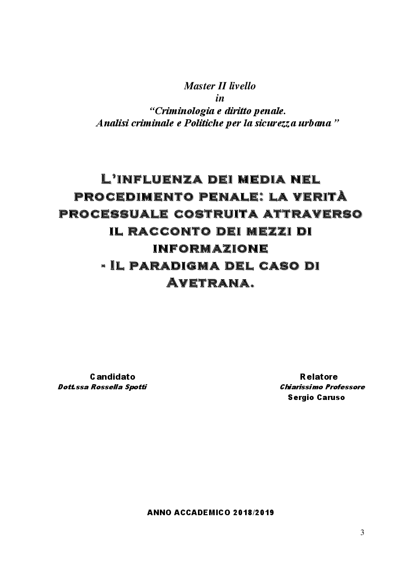 Anteprima della tesi: L'influenza dei media nel procedimento penale: la verità processuale costruita attraverso il racconto dei mezzi di informazione - il paradigma del caso di Avetrana, Pagina 1
