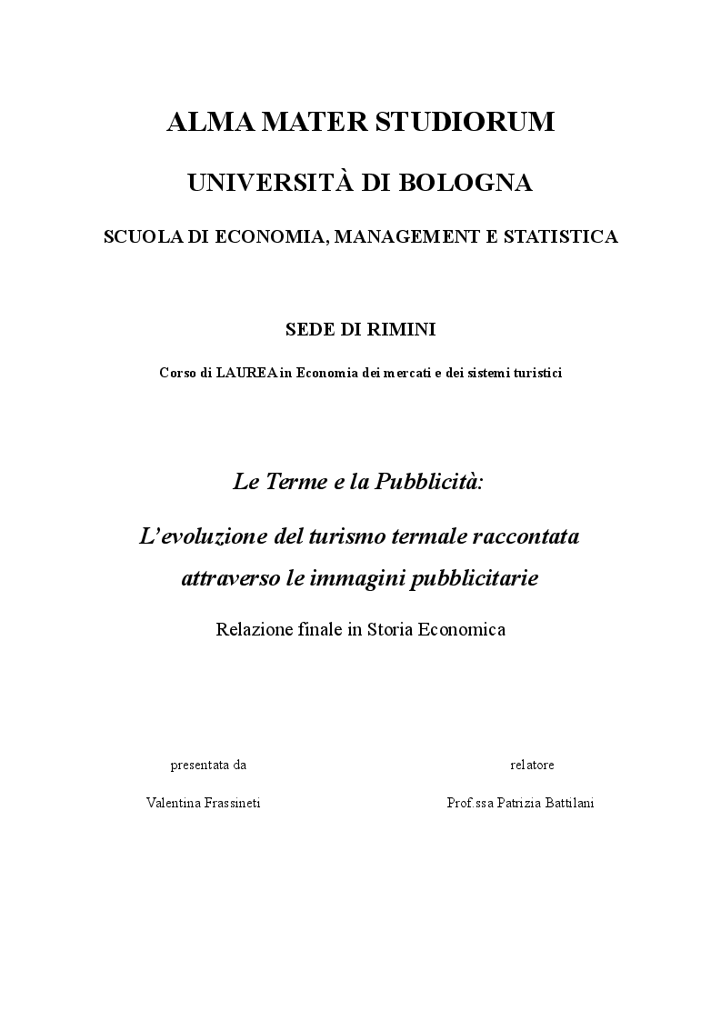 Anteprima della tesi: Le Terme e la Pubblicità: l'evoluzione del turismo termale raccontata attraverso le immagini pubblicitarie, Pagina 1