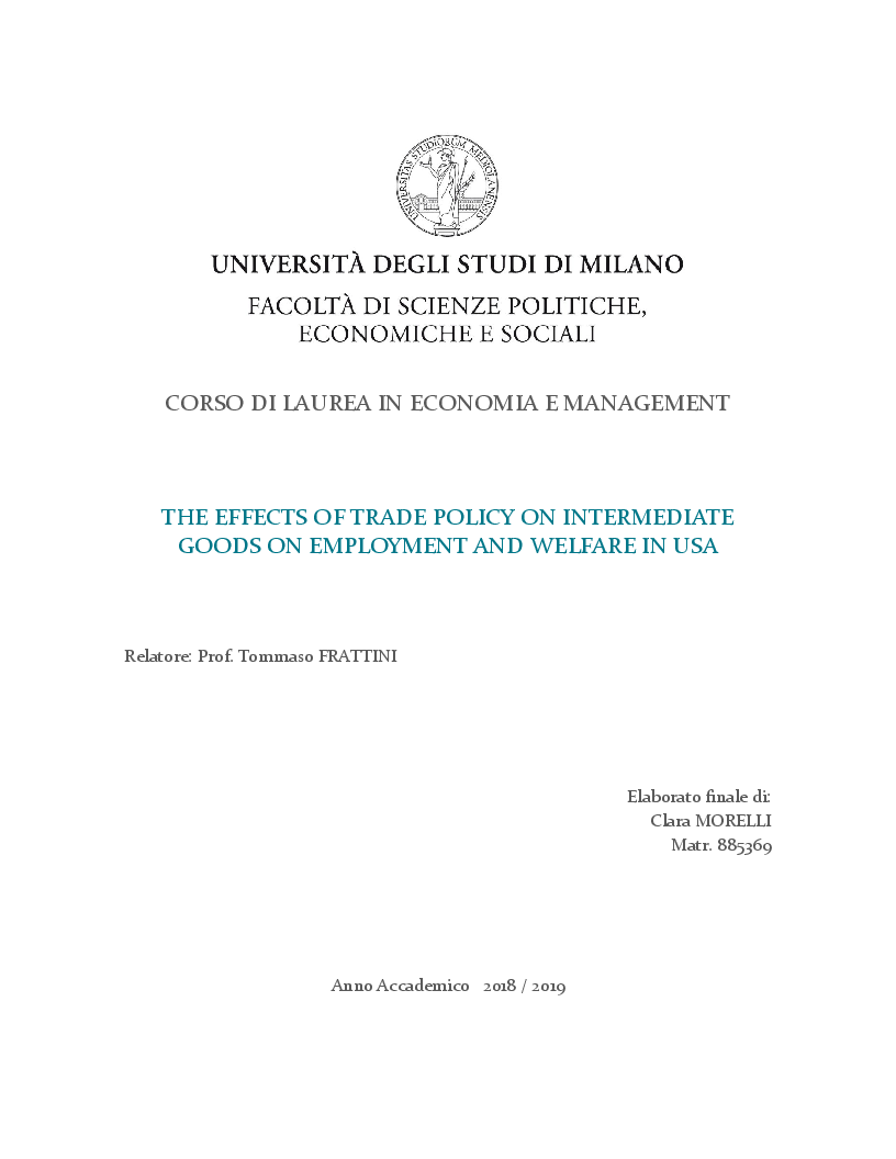 Anteprima della tesi: The effects of trade policy on intermediate goods on employment and welfare in usa, Pagina 1