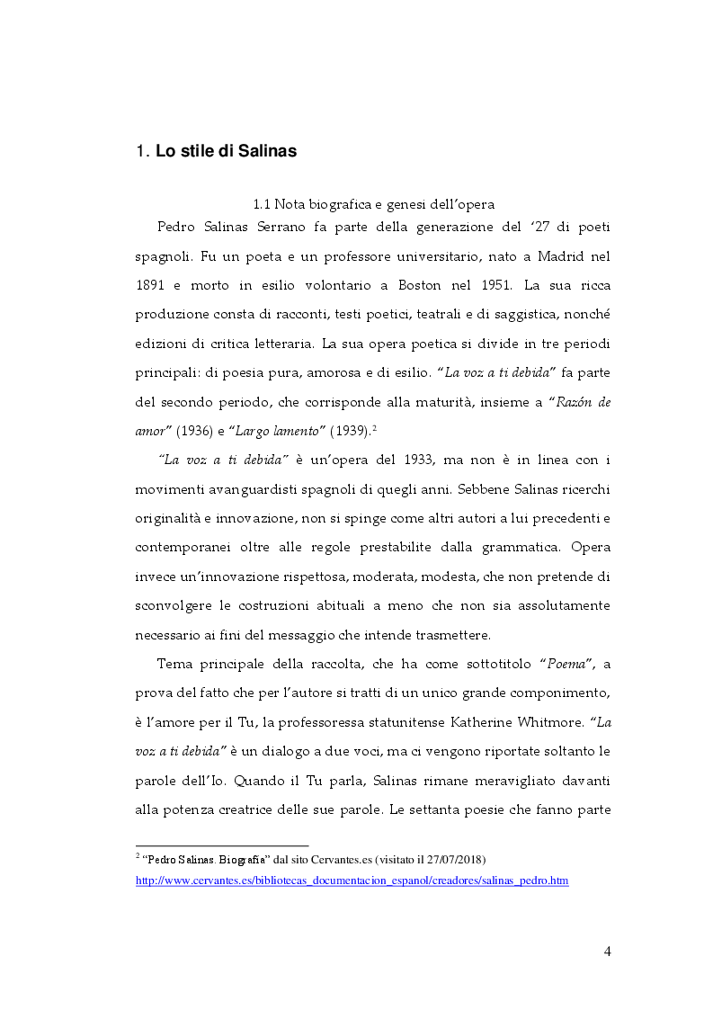 Anteprima della tesi: Grammatica e poesia in “La voz a ti debida” di Pedro Salinas, Pagina 4