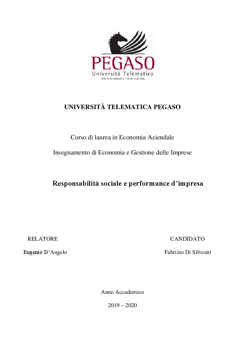Anteprima della tesi: Responsabilità sociale e performance d’impresa, Pagina 1