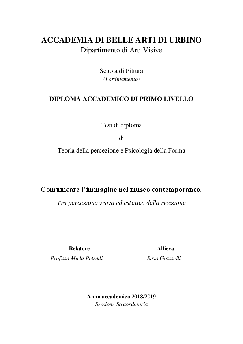 Anteprima della tesi: Comunicare l'immagine nel museo contemporaneo. Tra percezione ed estetica della ricezione, Pagina 1