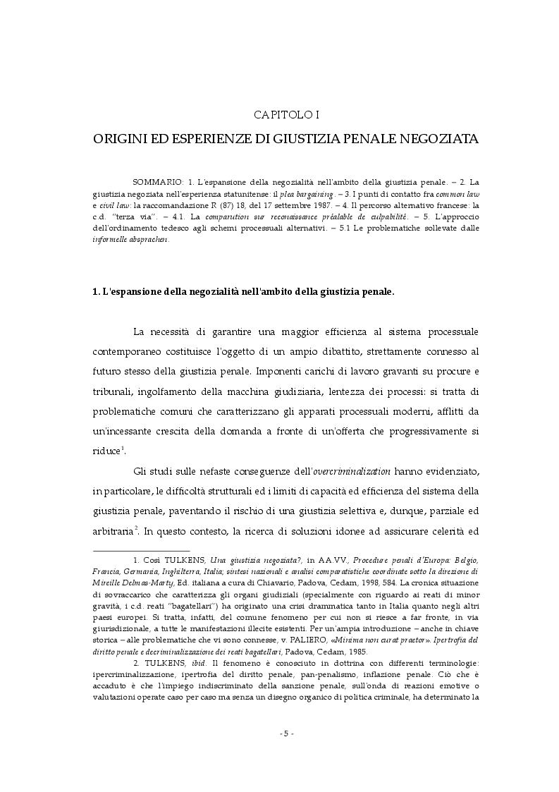 Anteprima della tesi: Patteggiamento e conformidad: esperienze di giustizia penale negoziata nell'ordinamento italiano e spagnolo, Pagina 5