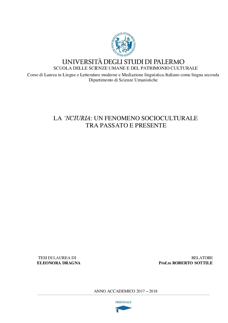 Anteprima della tesi: La 'nciuria: un fenomeno socioculturale tra passato e presente, Pagina 1
