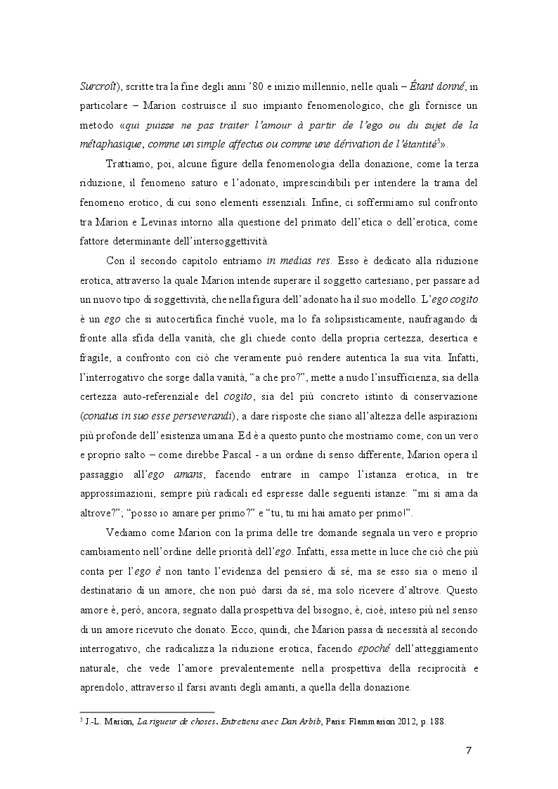 Anteprima della tesi: Il fenomeno erotico in Jean-Luc Marion. Il farsi avanti degli amanti, Pagina 4