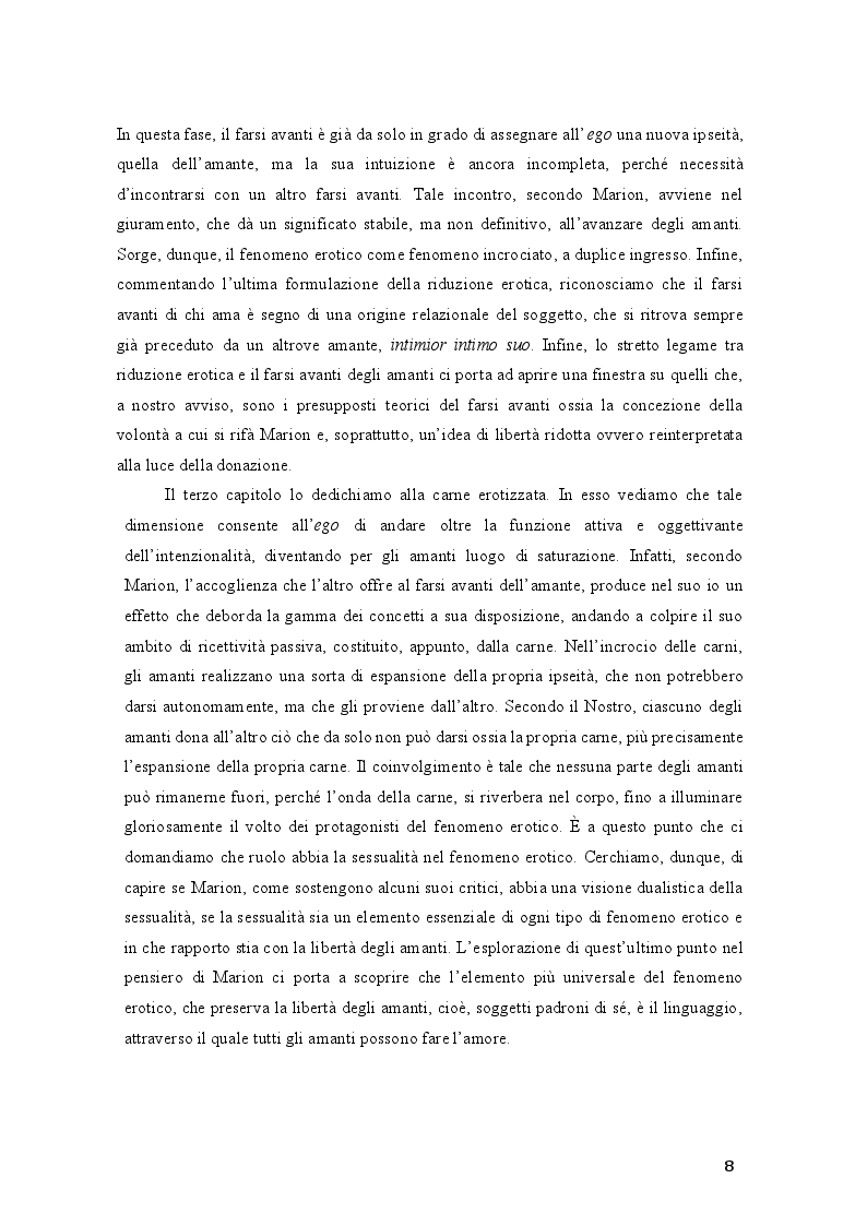 Anteprima della tesi: Il fenomeno erotico in Jean-Luc Marion. Il farsi avanti degli amanti, Pagina 5