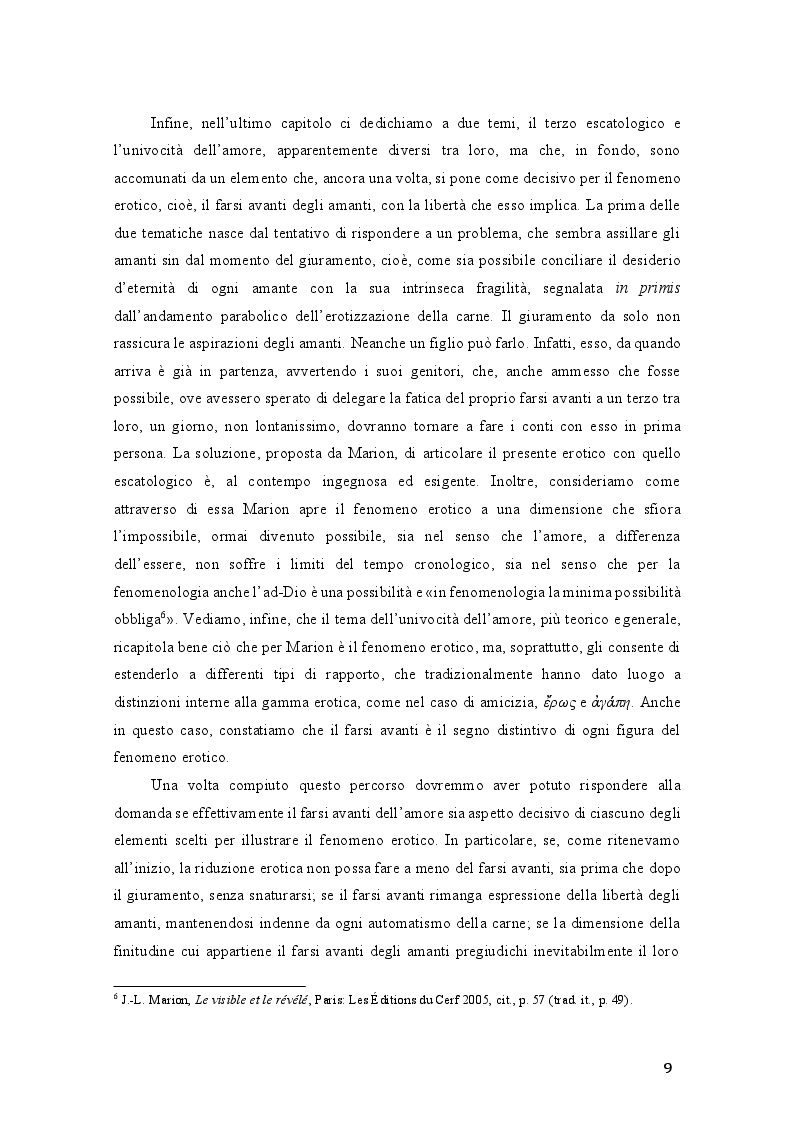 Anteprima della tesi: Il fenomeno erotico in Jean-Luc Marion. Il farsi avanti degli amanti, Pagina 6