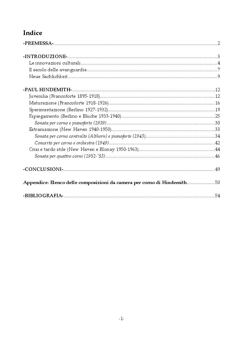 Indice della tesi: La musica per corno di Paul Hindemith, Pagina 1