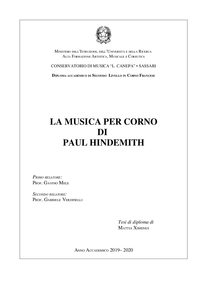Anteprima della tesi: La musica per corno di Paul Hindemith, Pagina 1
