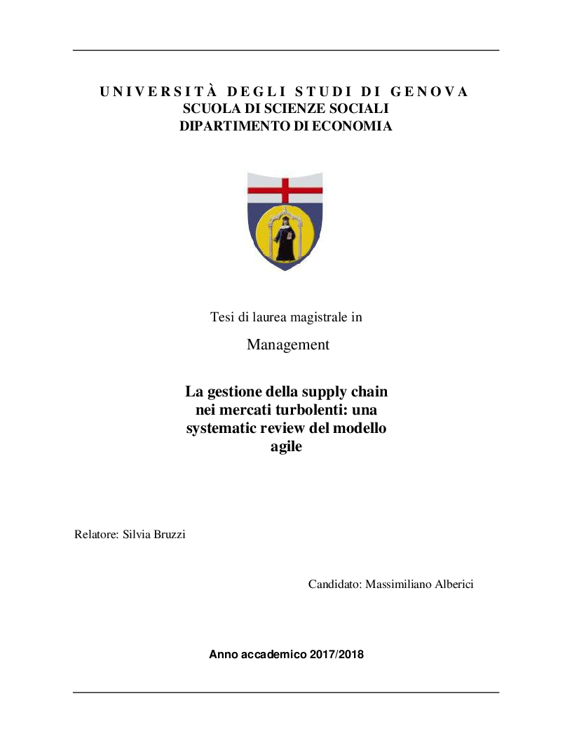 Anteprima della tesi: La gestione della supply chain nei mercati turbolenti: una systematic review del modello agile, Pagina 1