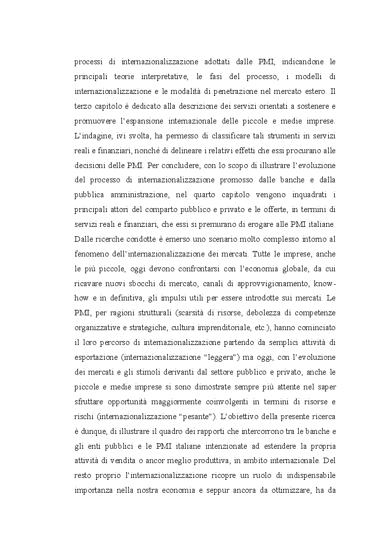 Anteprima della tesi: Il ruolo della banca e della pubblica amministrazione nel processo di internazionalizzazione delle PMI: evoluzione dei servizi finanziari e reali, Pagina 3