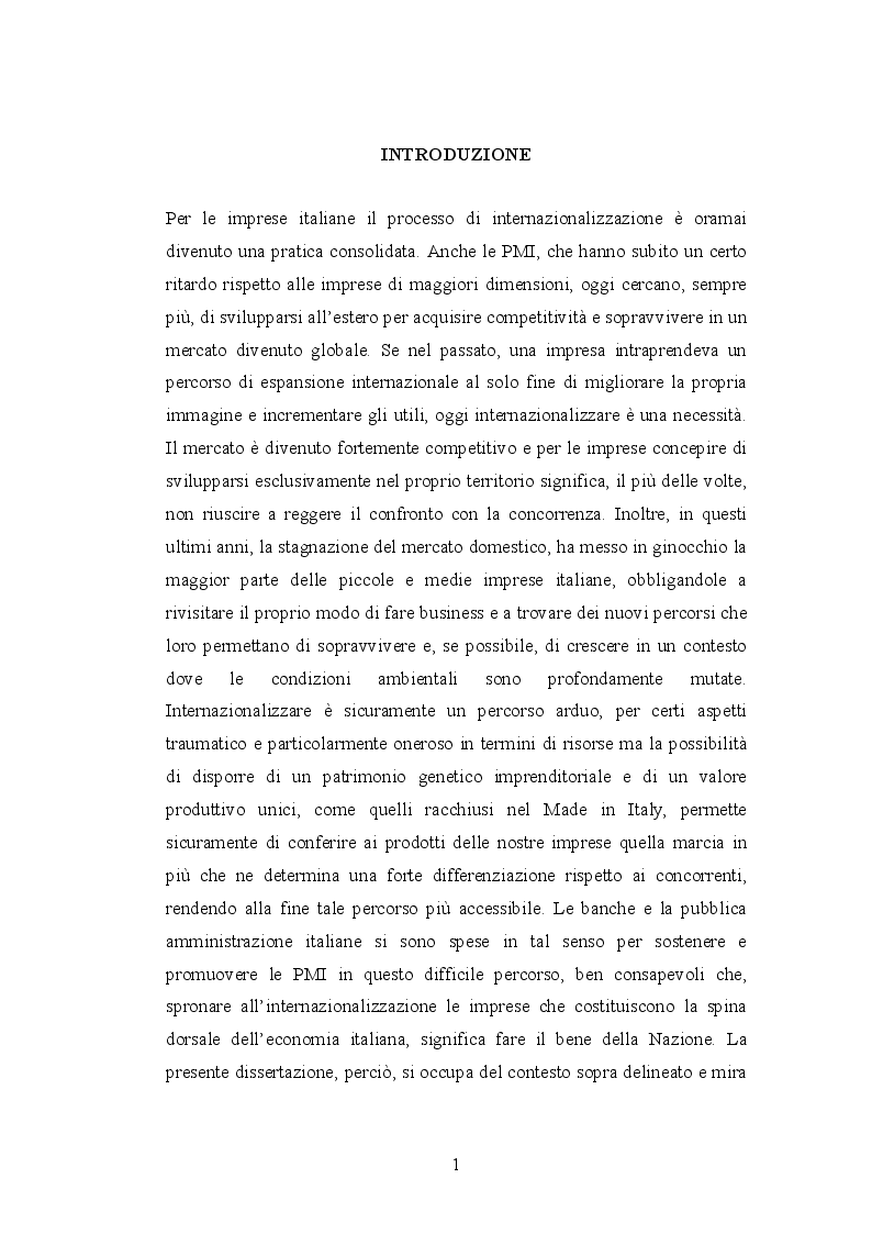 Anteprima della tesi: Il ruolo della banca e della pubblica amministrazione nel processo di internazionalizzazione delle PMI: evoluzione dei servizi finanziari e reali, Pagina 6