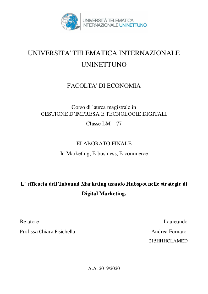 Anteprima della tesi: L'efficacia dell'Inbound Marketing nelle strategie di Digital Marketing, Pagina 1